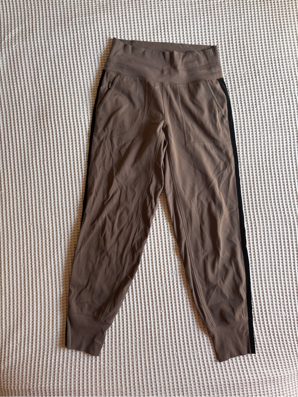 Athleta Taupe Active Jogger Pants with Black Suede Side Panel